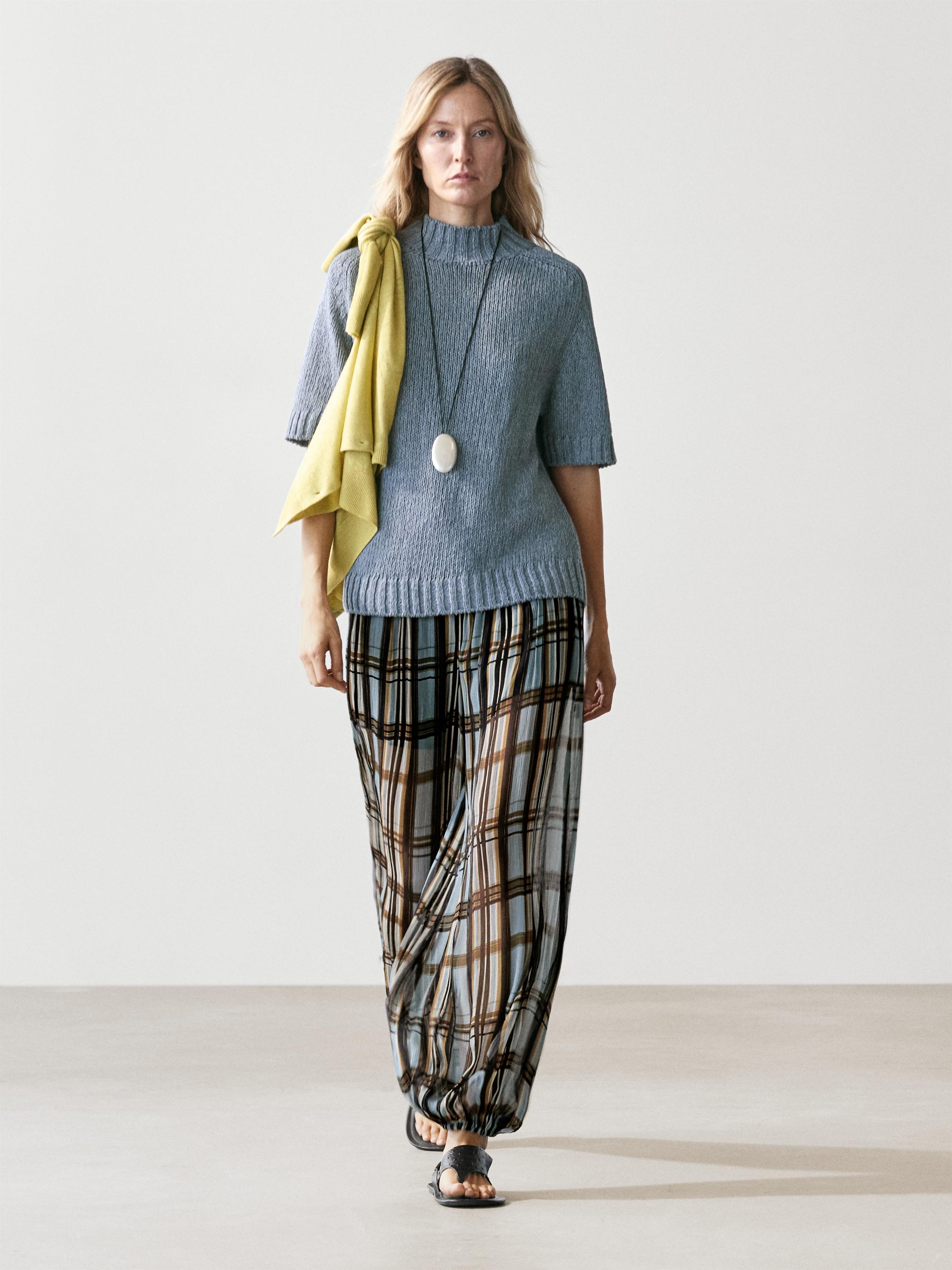 Pantalon bouffant fluide imprimé carreaux